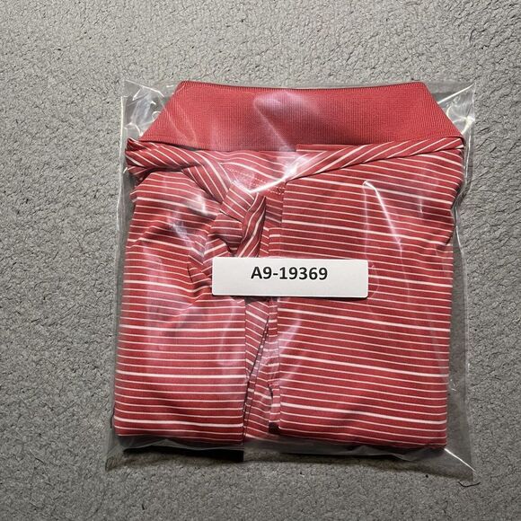 Adidas Polo Shirt Mens XL Pink Stripe Stretch Short Sleeve Golf Logo Casual - Picture 11 of 11